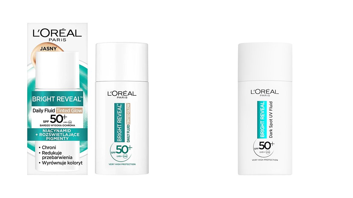 rozświetlający krem z niacynamidem SPF50+ oraz niewidoczny krem z niacynamidem SPF50+ Bright Reveal